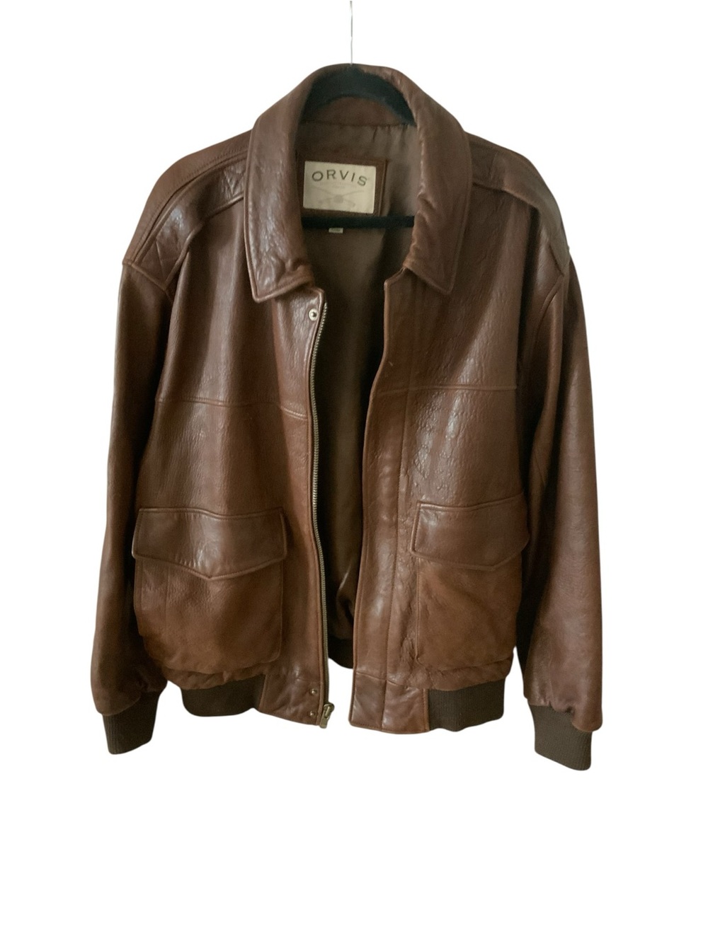 Orvis Men's Brown Leather Puffer-Style Jacket XL